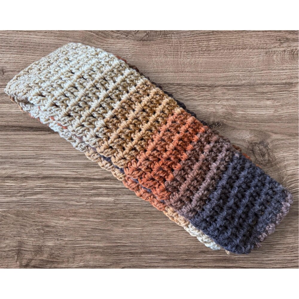 Scarf Handmade Latte Stripe Multi Browns 5.5 x 80” Crochet free shipping Thick &